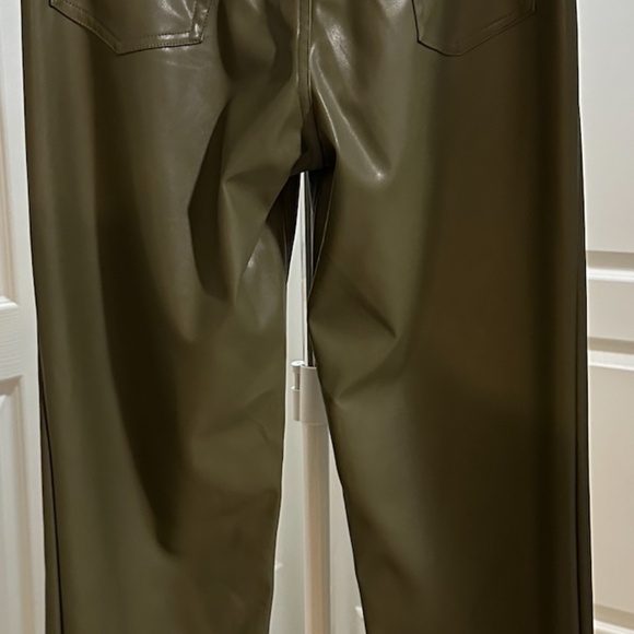 Women's 90's Straight Dark Green Faux Leather Pants - Size 6 - Picture 3 of 8